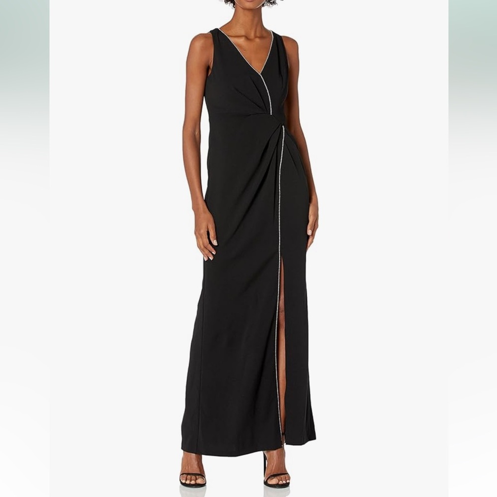 Adrianna Papell Women's Sleeveless Draped Halter Knit Crepe Long